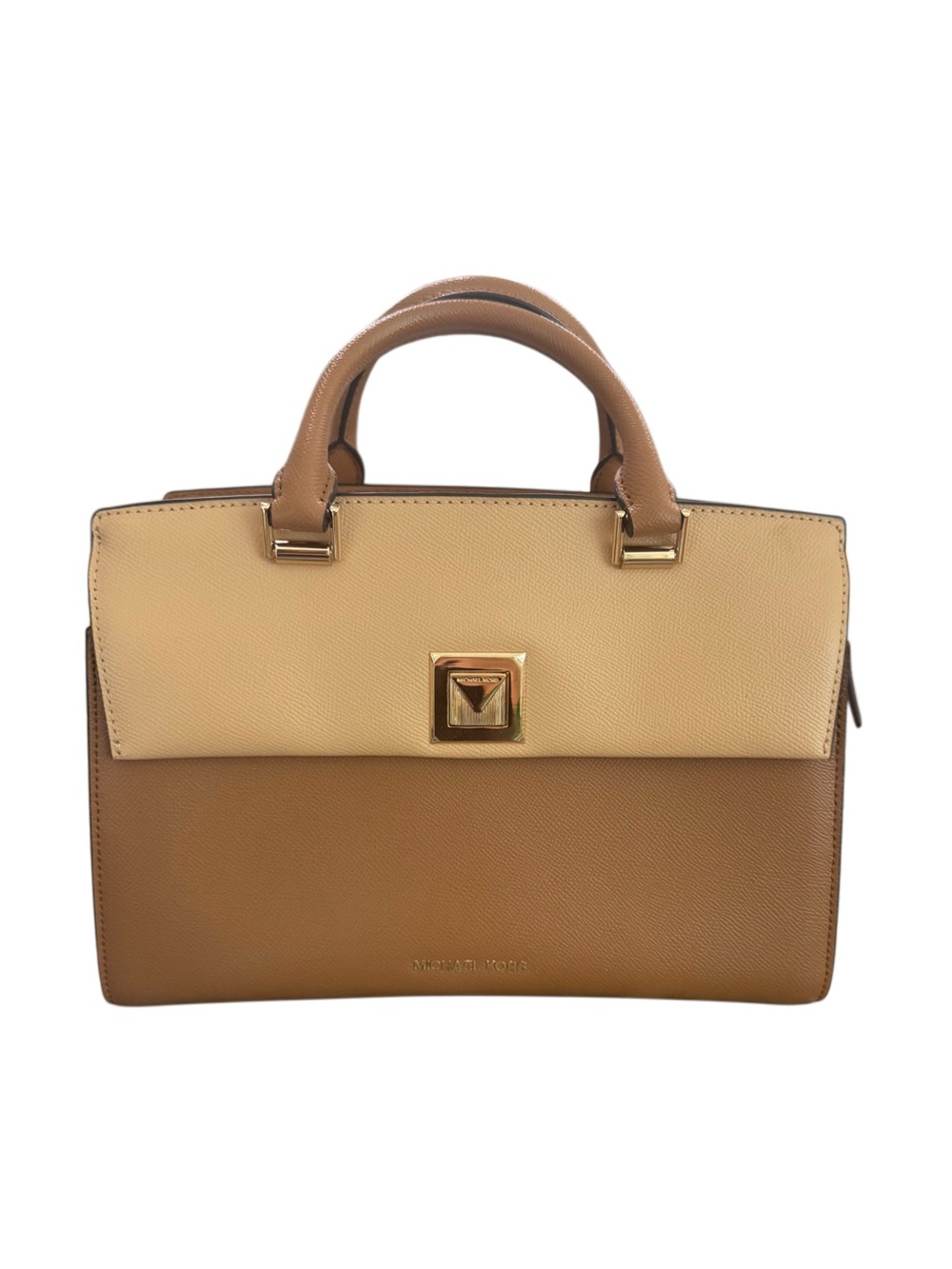 Michael Kors Sylvia Medium Crossgrain Leather Satchel Two-toned
